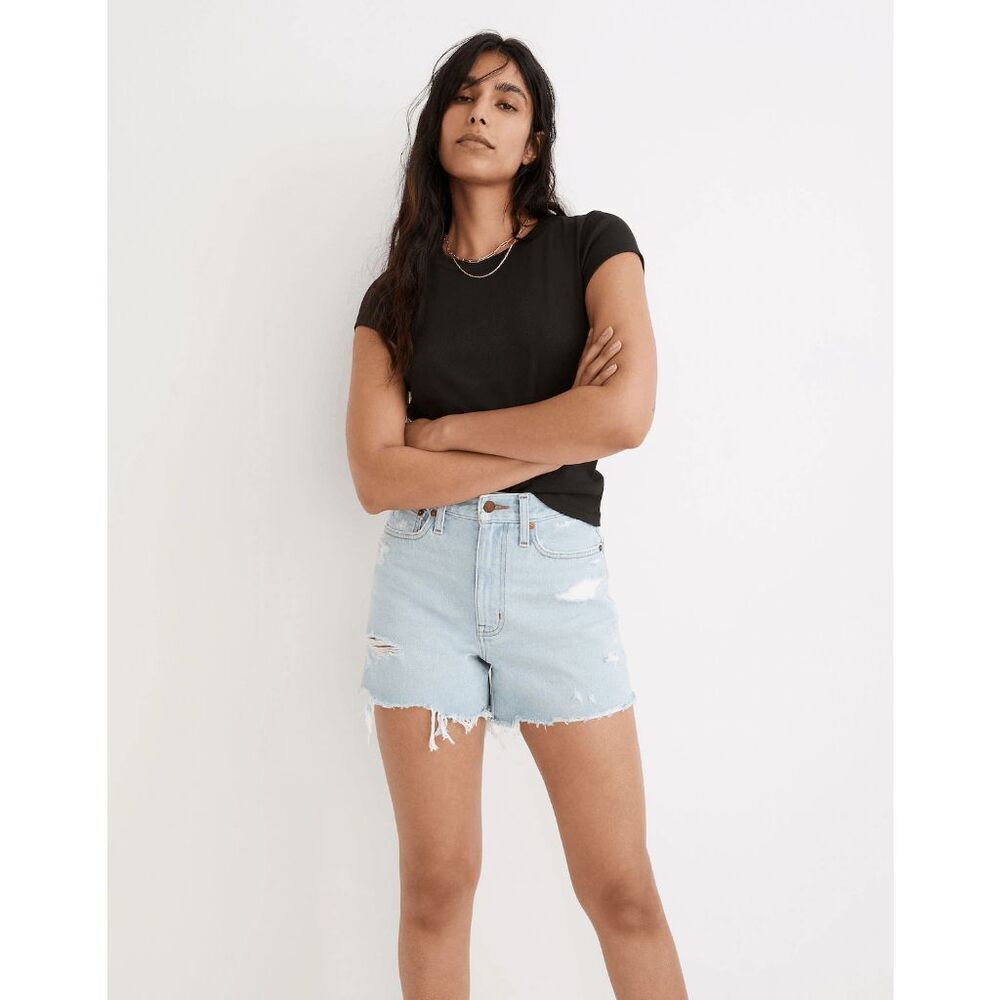 Madewell Flintwood Wash Blue Denim Cut-Off Mom Jean Shorts Women's Size 28